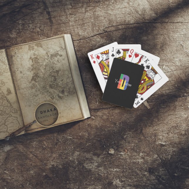 Green purple yellow red Monogram Initial D black Playing Cards (Creator Uploaded)