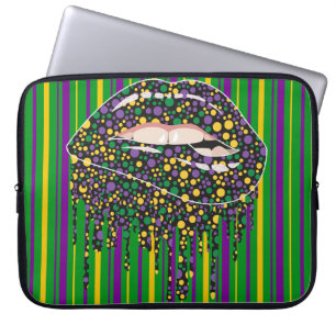 GREEN PURPLE YELLOW STRIPES LUSH LIPS WITH DRIP LAPTOP SLEEVE