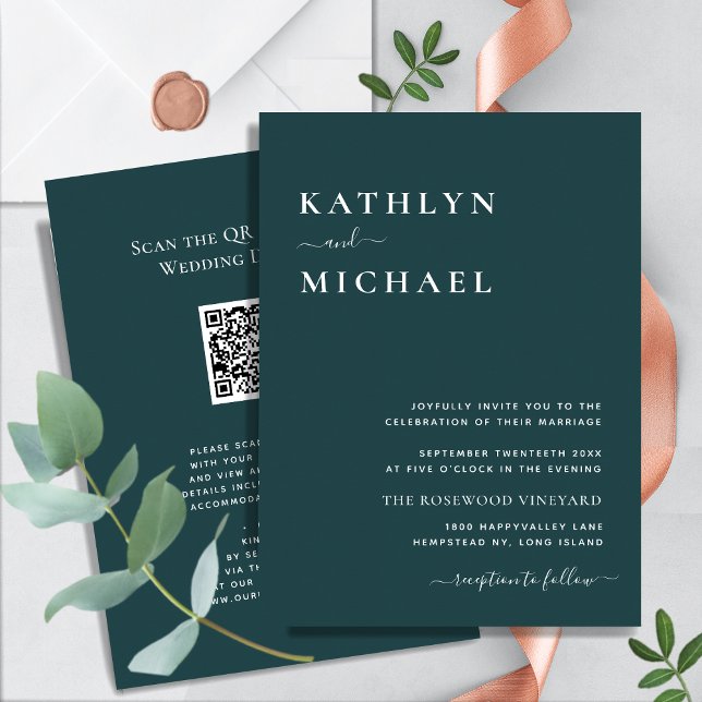 Green QR Code All In One Modern Minimalist Wedding Invitation (Creator Uploaded)
