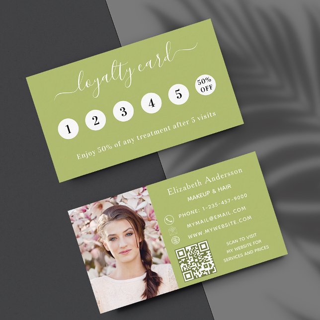 Green QR code photo business loyalty card (Creator Uploaded)