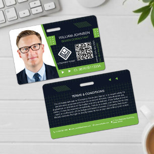 Green QR Code Photo ID Badge Corporate Employee