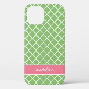 Green Quartefoil   Pink and Green Preppy iPhone 12 Case