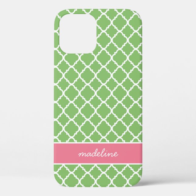 Green Quartefoil | Pink and Green Preppy Case-Mate iPhone Case (Back)