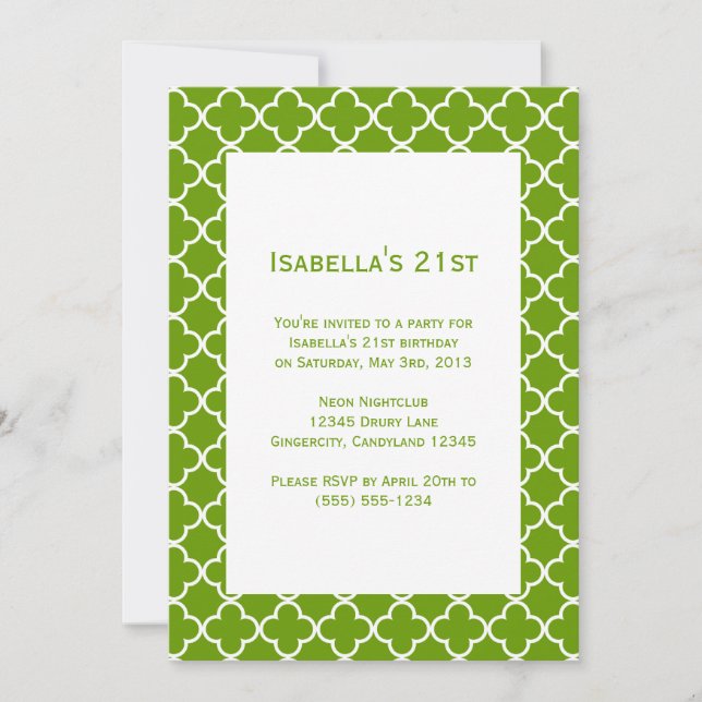 Green Quatrefoil Birthday Invitation (Front)