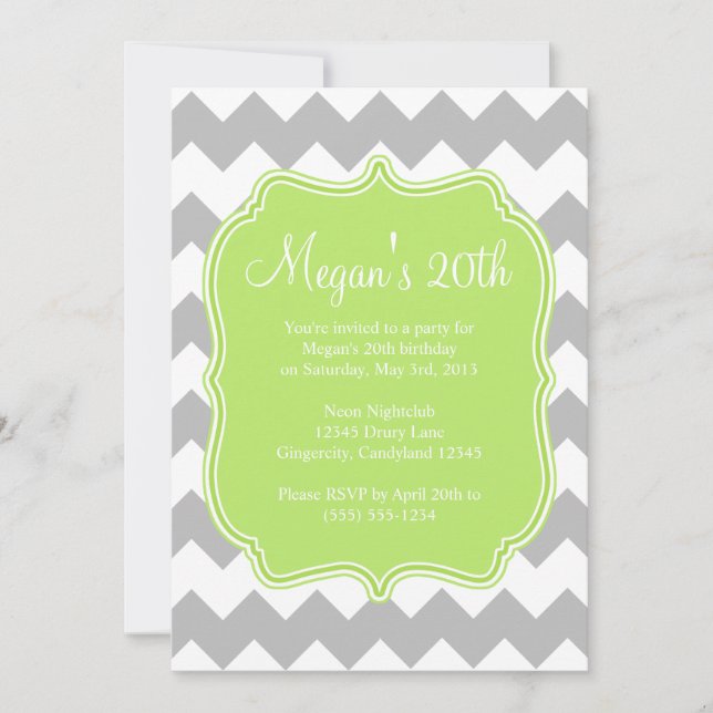 Green Quatrefoil Chevron Birthday Invitation (Front)