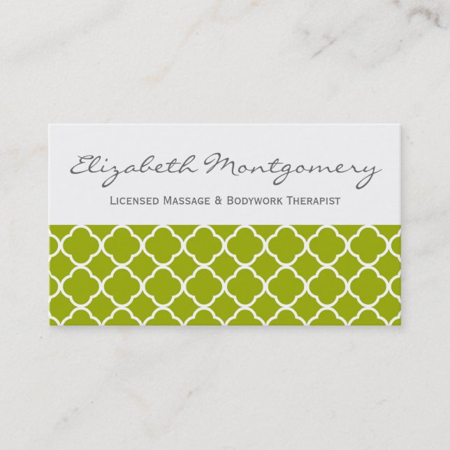 Green Quatrefoil Modern Appointment Business Crd (Front)
