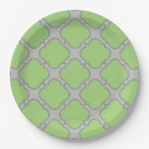 Green Quatrefoil Paper Plate