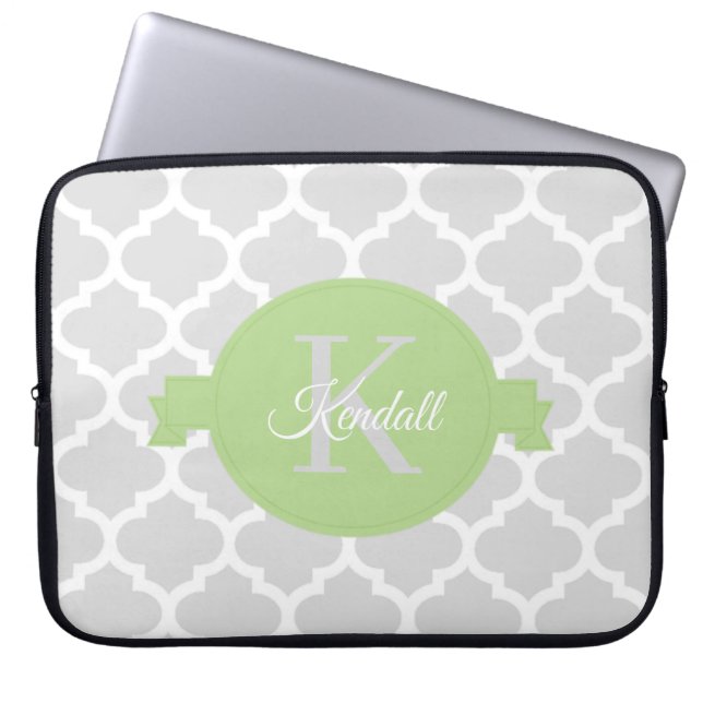 Green Quatrefoil Personalised Laptop Sleeve (Front)