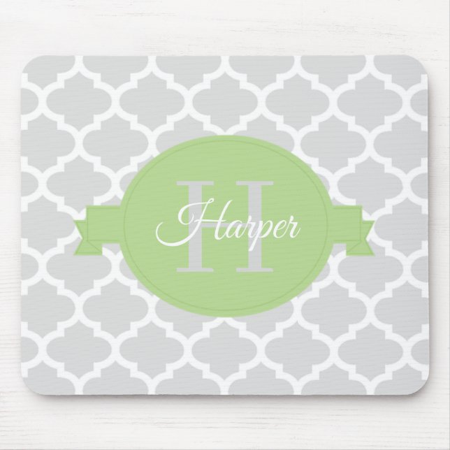 Green Quatrefoil Personalised Mouse Pad (Front)