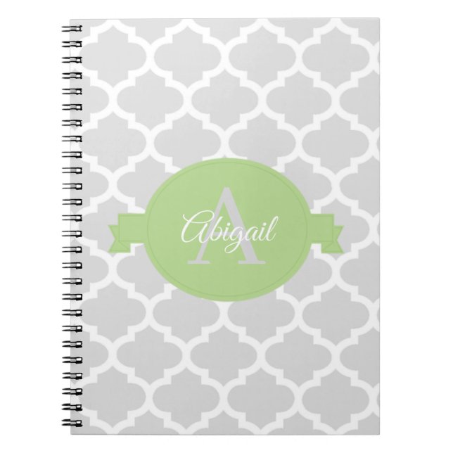Green Quatrefoil Personalised Notebook (Front)