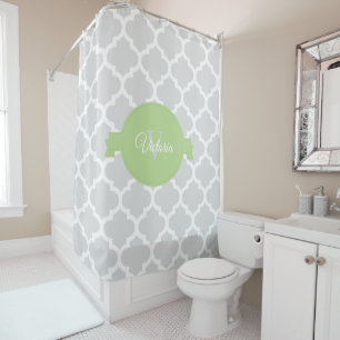 Green Quatrefoil Personalised Shower Curtain