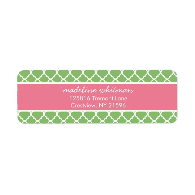 Green Quatrefoil | Pink and Green Preppy Address (Front)