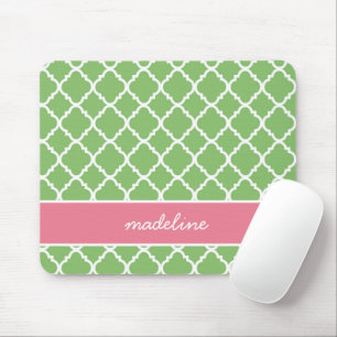 Green Quatrefoil   Pink and Green Preppy Mouse Mat