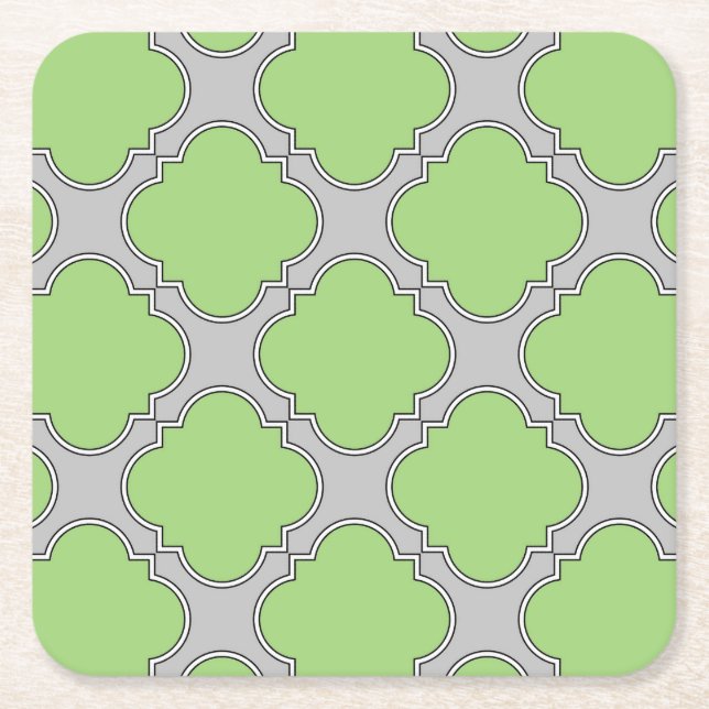 Green Quatrefoil Square Paper Coaster (Front)