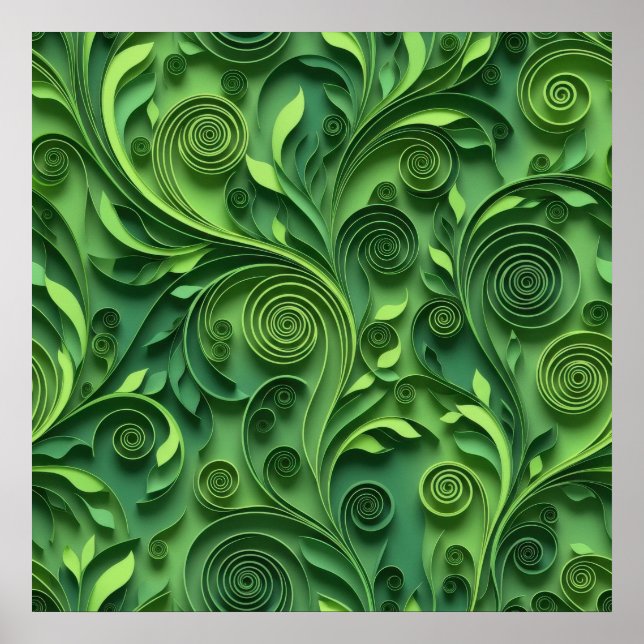 Green Quilling Digital Paper Pattern Poster (Front)