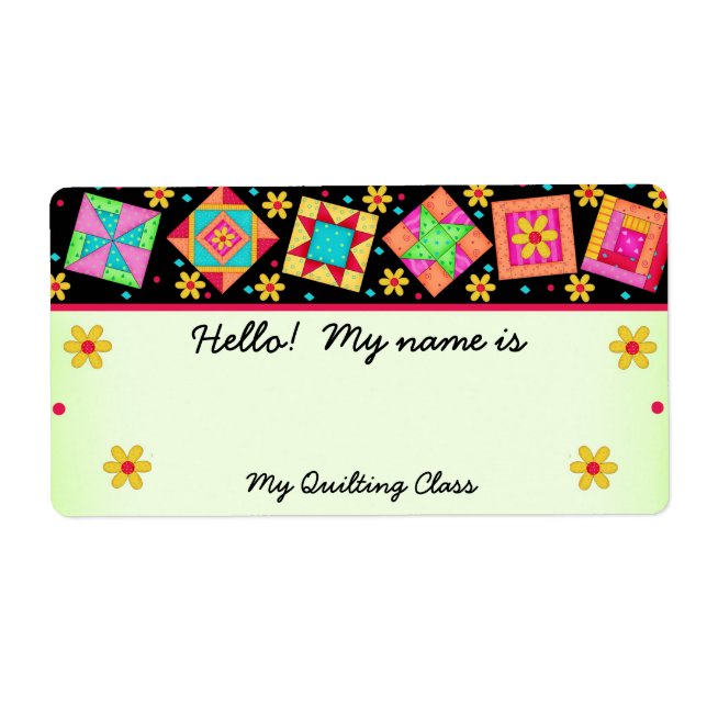 Green Quilt Blocks Quilters Name Tag (Front)