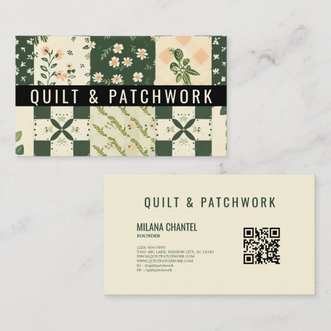Green Quilt Patchwork Handmade Clothing  Business Card (Front/Back)