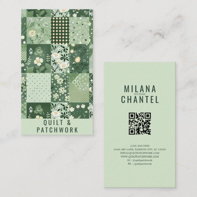 Green Quilt Patchwork Handmade Clothing Business Card (Front/Back)