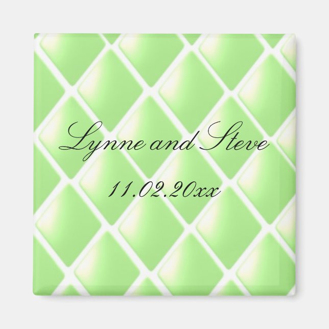 Green Quilted Diamond Save the Date Magnet (Front)