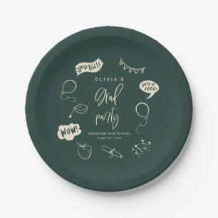 Green Quirky Grad Icons Graduation Party Paper Plate
