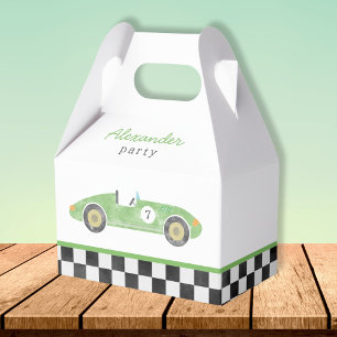 Green race car birthday invitation favour box