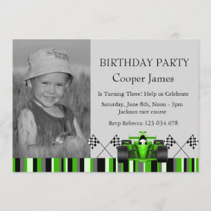 Green Race Car Birthday Invite