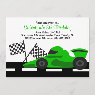 Green Race Car Boys Birthday Invitation