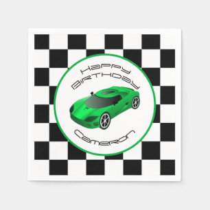 Green Race Car Custom Birthday Party Napkin