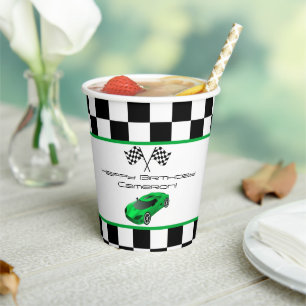 Green Race Car Kids Birthday Party Paper Cups