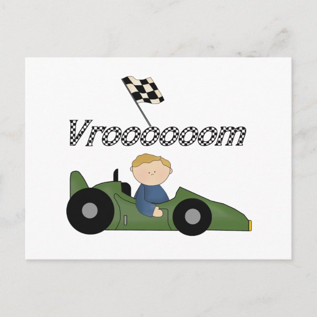 Green Race Car Vroom Tshirts and Gifts Postcard (Front)