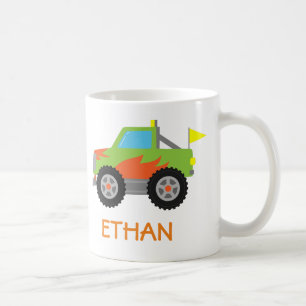 Green Race Monster Truck Boys Personalised Coffee Mug