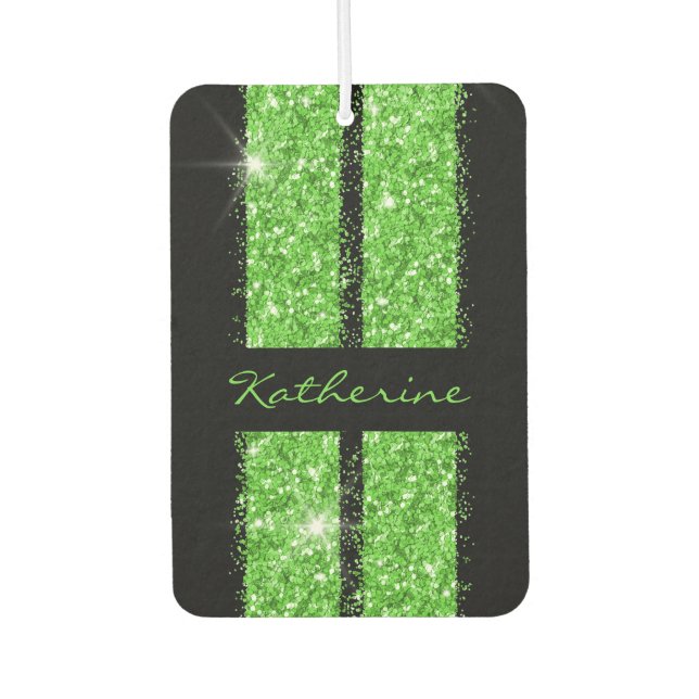 Green Race Stripe Sparkle Glitter Personalised Car Air Freshener (Front)