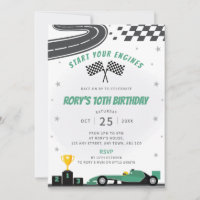 Green Racing Car Birthday Party Invitation