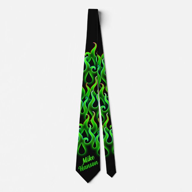 Green Racing Flames Rockabilly Tie (Front)