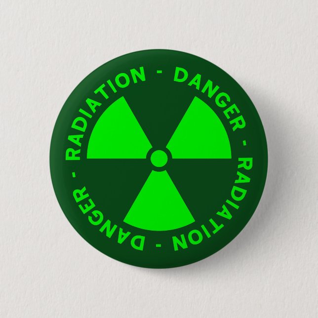 Green Radiation Warning 6 Cm Round Badge (Front)