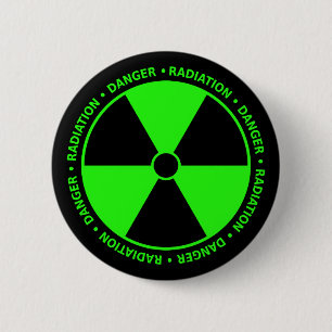 Green Radiation Warning 6 Cm Round Badge