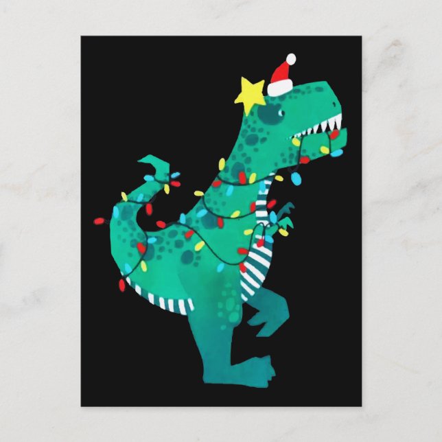 Green Rainbow Dinosaur Roar Christmas Winter Announcement Postcard (Front)