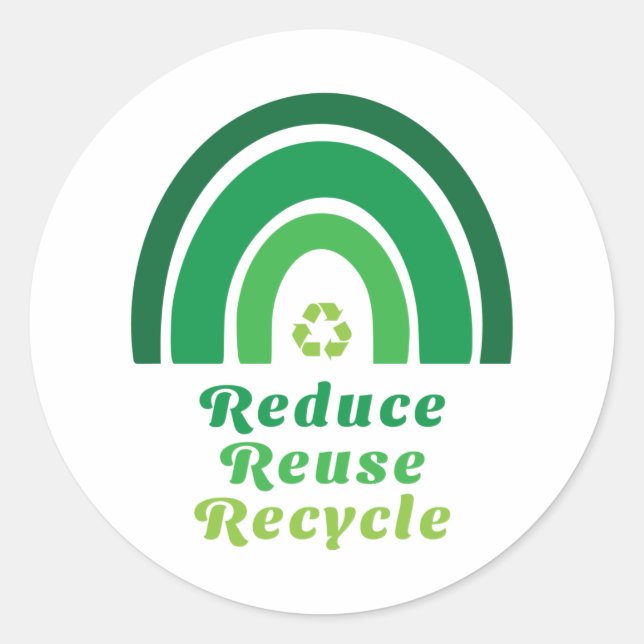 Green Rainbow Environmental Reduce Reuse Recycle Classic Round Sticker (Front)