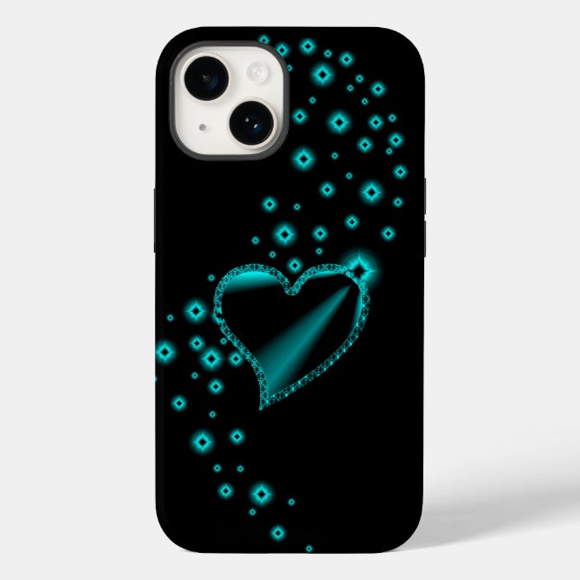 Green Rainbow Heart with Stars on Black Case-Mate iPhone Case (Back)