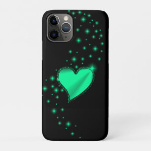Green Rainbow Heart with Stars on Black iPhone 11 Pro Case