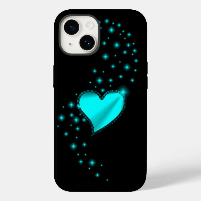 Green Rainbow Heart with Stars on Black Case-Mate iPhone Case (Back)