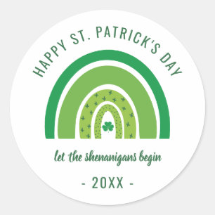 Green Rainbow Irish Shamrock Happy St Patricks Day Classic Round Sticker