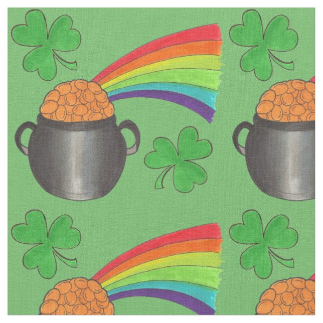 Green Rainbow Shamrock Saint Patrick's Day Fun Fabric (Close Up)