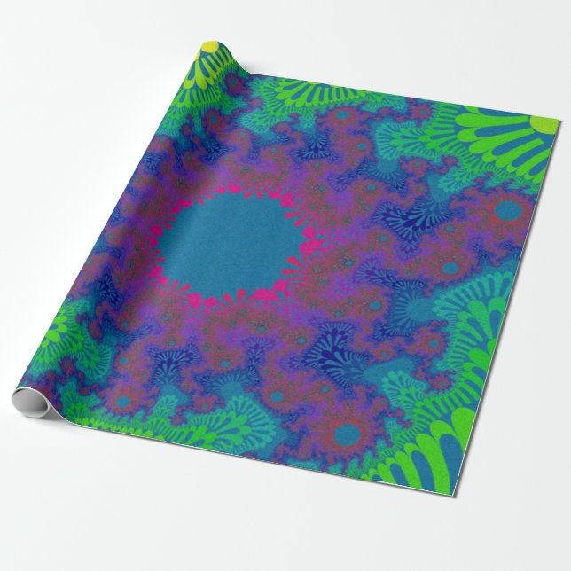 Green Rainbow Sunburst Wrapping Paper (Unrolled)