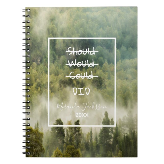 Green rainy forest motivational nature name notebook (Front)