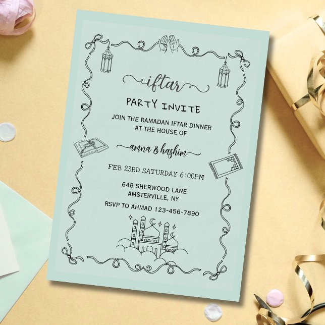 Green Ramadan Bow doodle ramadan iftar invitation (Creator Uploaded)