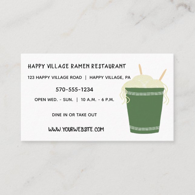Green Ramen Noodles Restaurant Custom Business Card (Front)