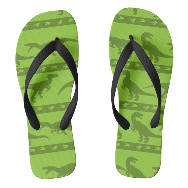 Green Raptor Pattern Flip Flops (Footbed)