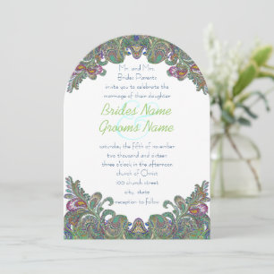 Green Raspberry Blue Damask Wedding Invitation