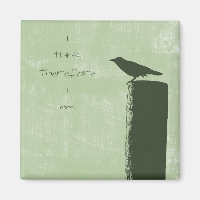 Green Raven Bird Think Quote Magnet (Front)